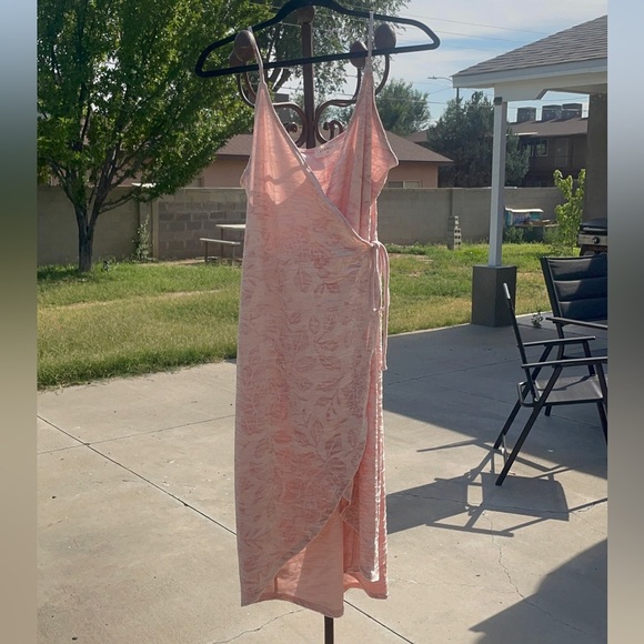 Everly Light Pink Asymmetrical Wrap Dress - Picture 1 of 12